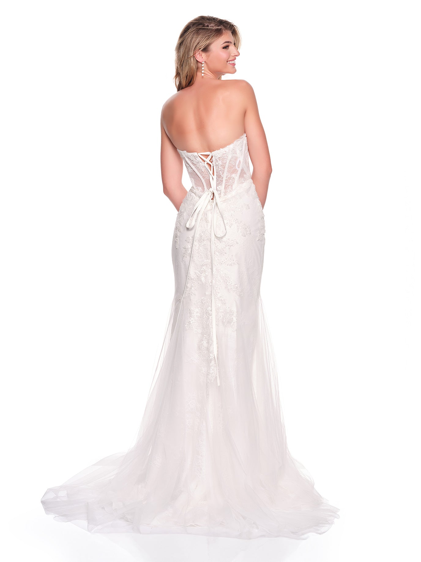 FITTED BEADED CORSET BRIDAL GOWN WITH LACE UP BACK