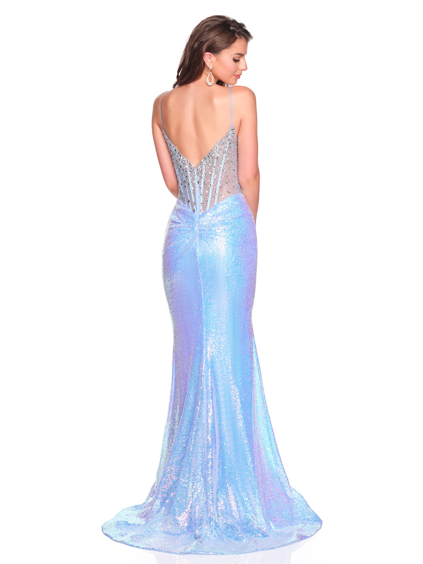 SEQUIN DRESS WITH ILLUSION SCATTERED STONE TOP