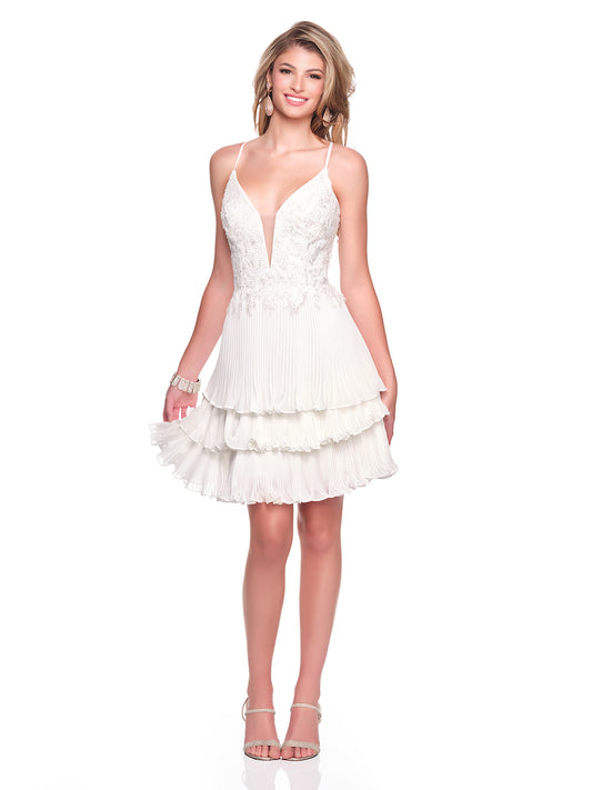 PLEATED TIERED SHORT CHIFFON DRESS