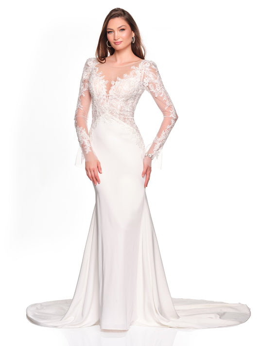 LONG SLEEVE FITTED STRETCH CREPE BRIDAL GOWN