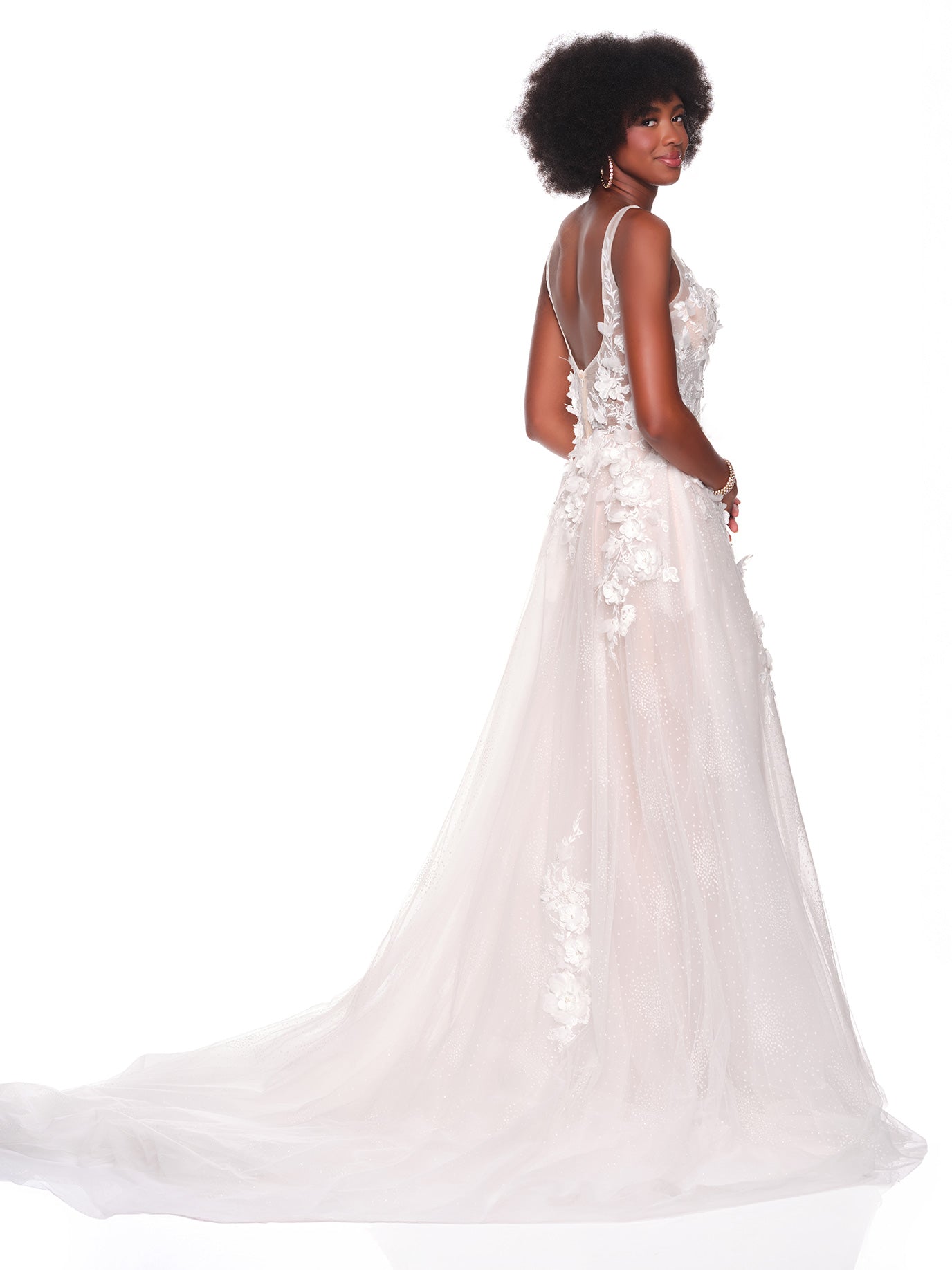 TULLE BRIDAL GOWN WITH DEEP V-ILLUSION NECKLINE & 3D MOTIF
