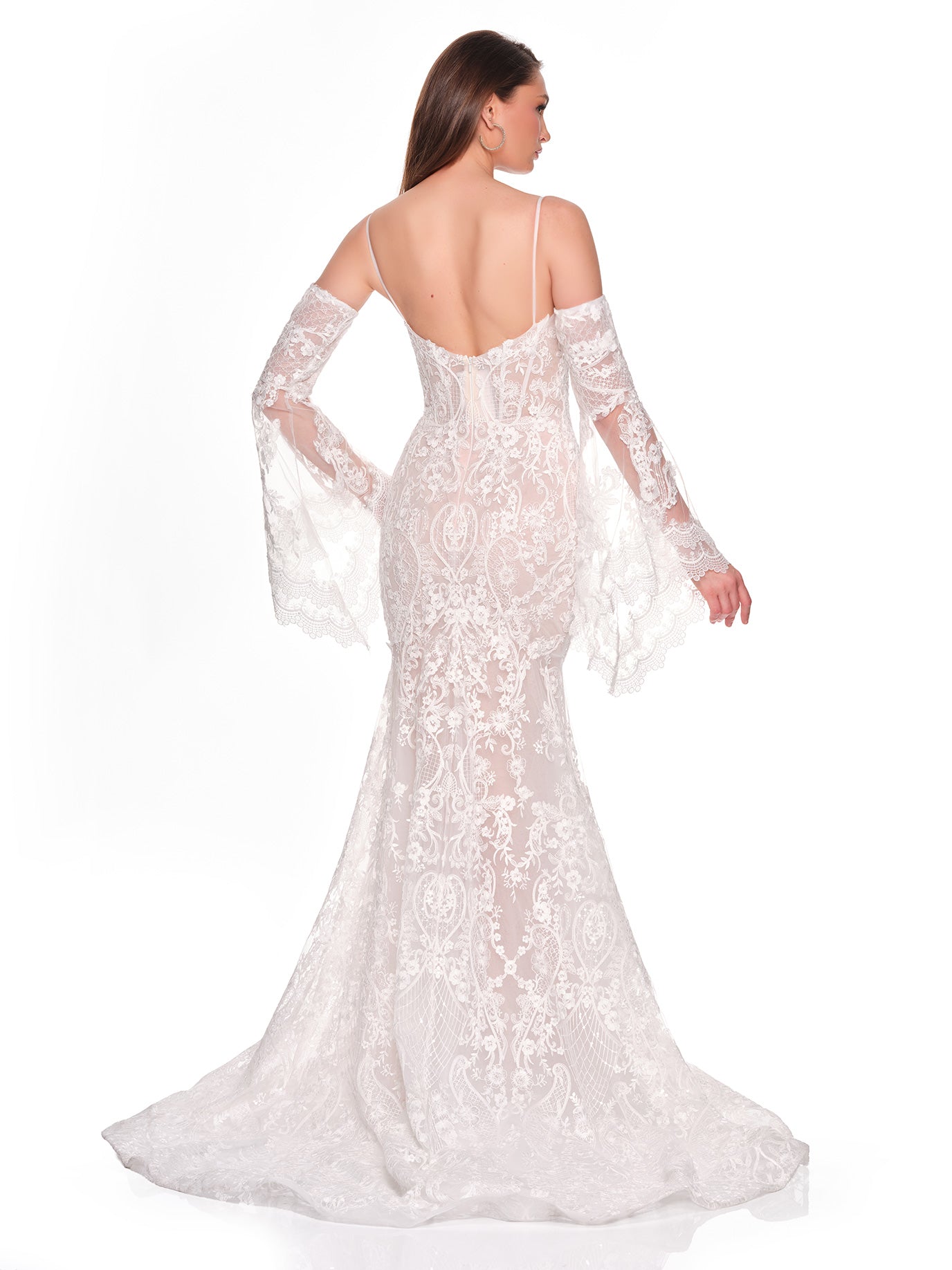 SATIN BRIDAL DRESS WITH SHORT UNDERSKIRT AND BELTED FLORAL DETAIL