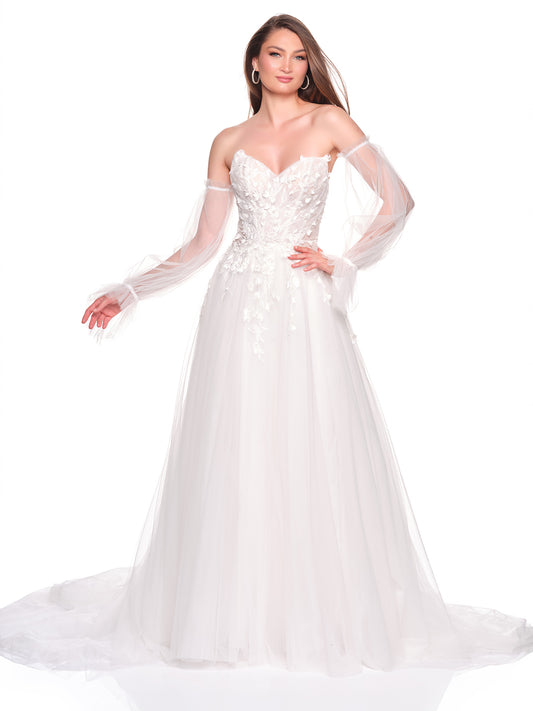 JULIET SLEEVE STRAPLESS BRIDAL GOWN WITH SCATTERED APPLIQUES