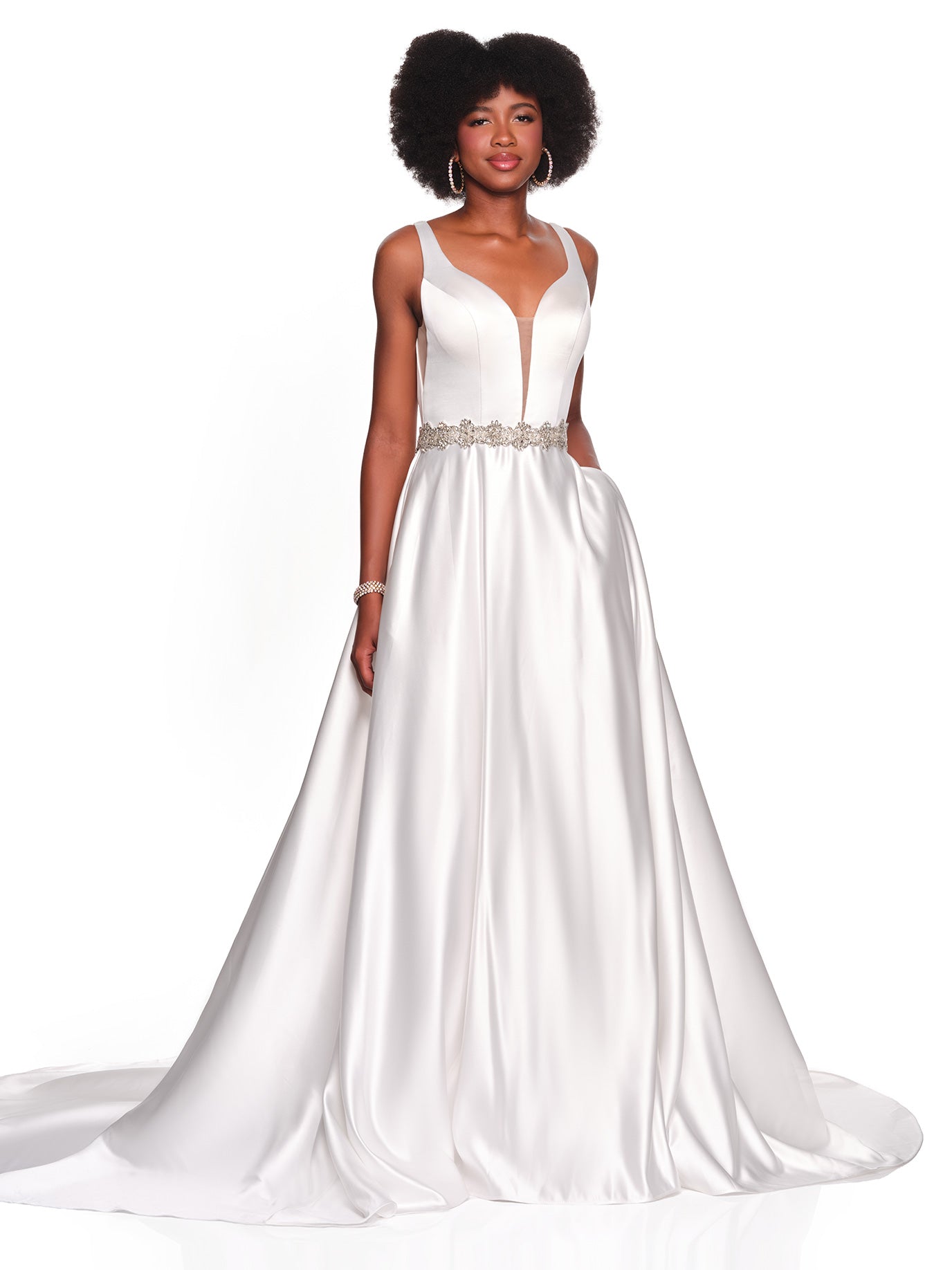 was the meat dress real RHINESTONE BELTED SATIN BRIDAL GOWN – Dave & Johnny