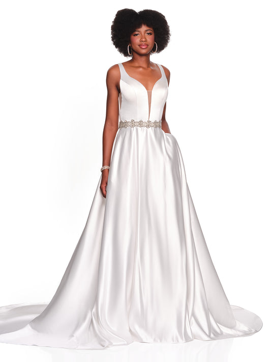 RHINESTONE BELTED SATIN BRIDAL GOWN