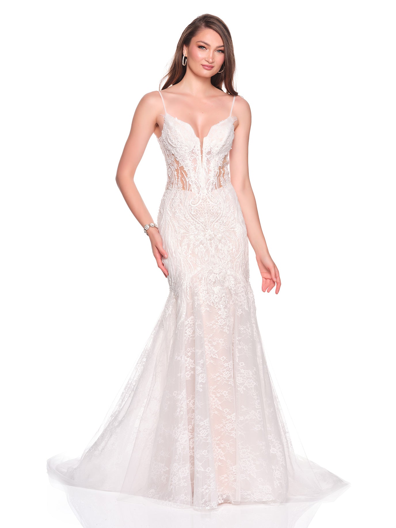 BEADED LACE BRIDAL GOWN WITH ILLUSION BODICE