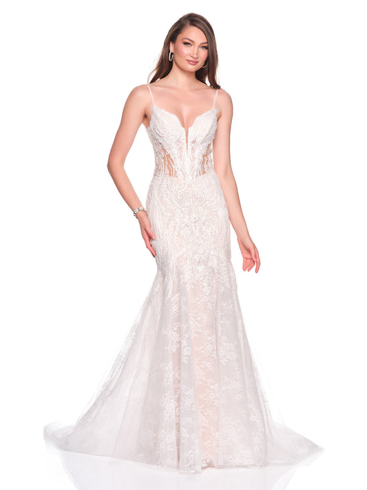 BEADED LACE BRIDAL GOWN WITH ILLUSION BODICE