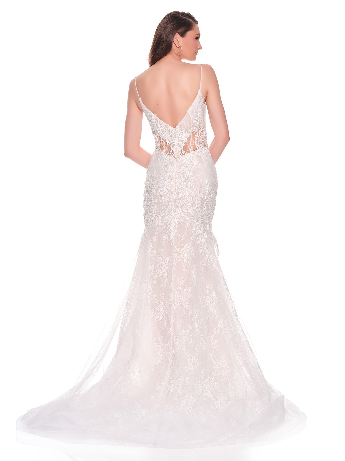 BEADED LACE BRIDAL GOWN WITH ILLUSION BODICE