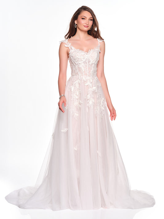 A-LINE BRIDAL GOWN WITH LEAF APPLIQUES