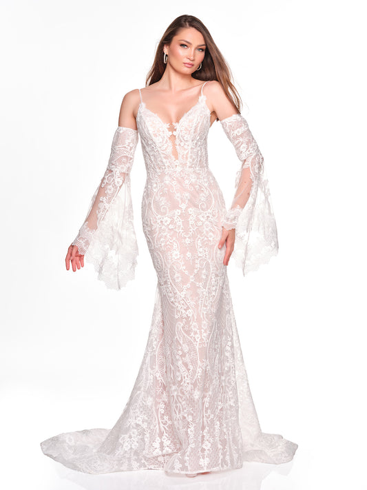 BOHO DETACHABLE SLEEVE LACE BRIDAL GOWN