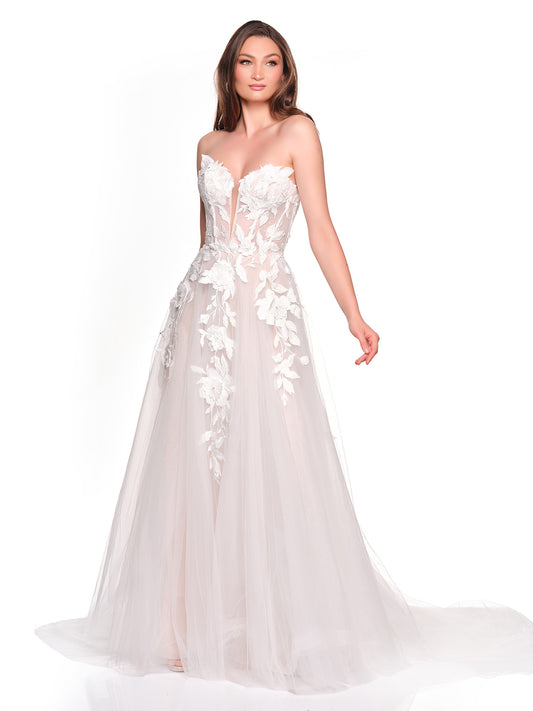 ROMANTIC OFF THE SHOULDER BRIDAL GOWN WITH PLUNGING NECKLINE, SLEEVES ARE DETACHABLE