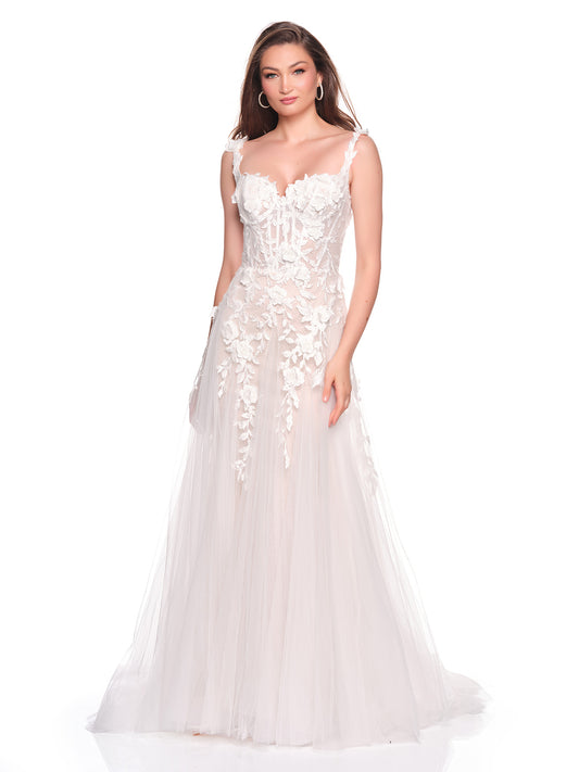 A-LINE BRIDAL GOWN WITH CORSET BODICE AND FLORAL APPLIQUES