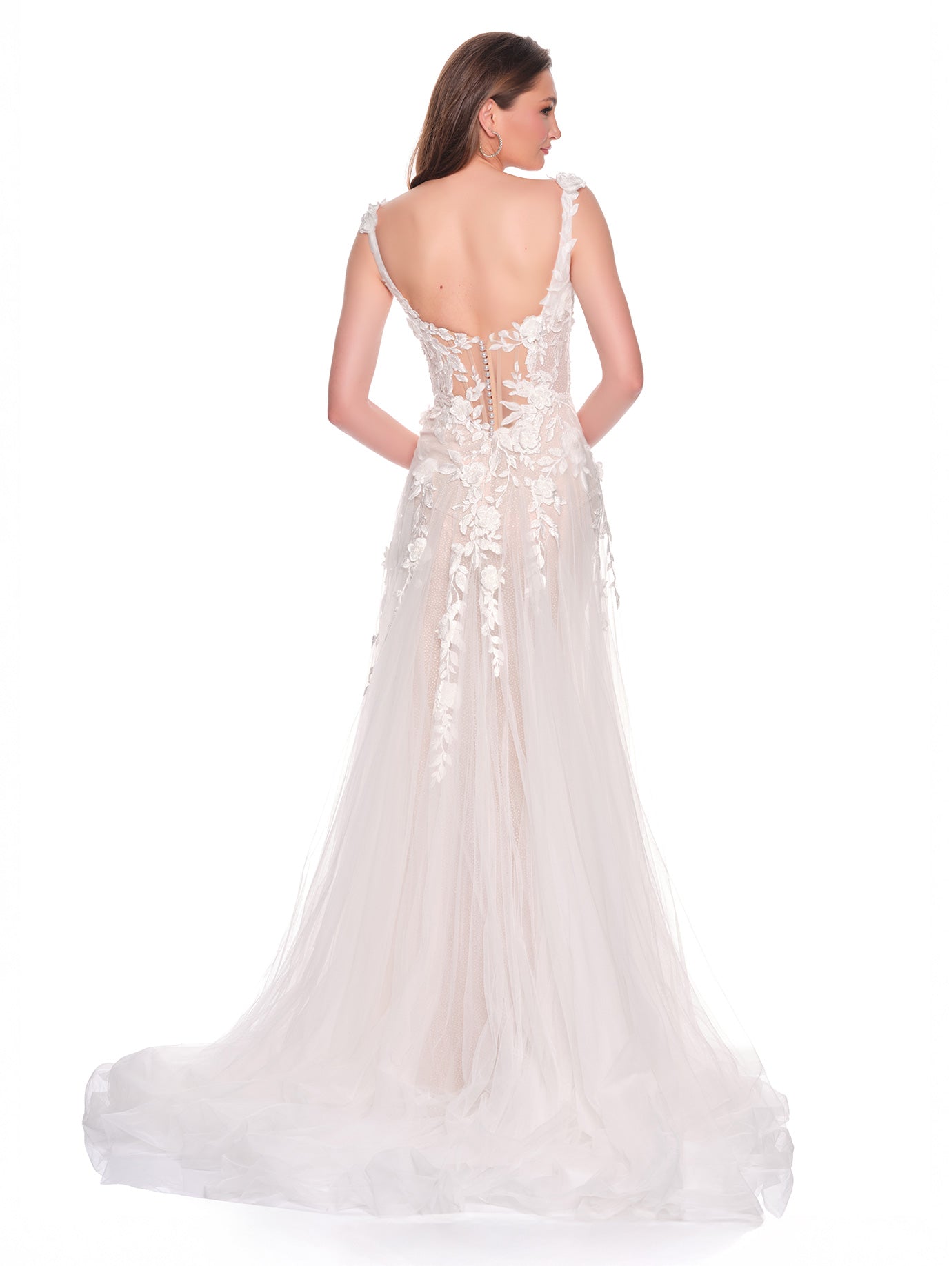 A-LINE BRIDAL GOWN WITH CORSET BODICE AND FLORAL APPLIQUES