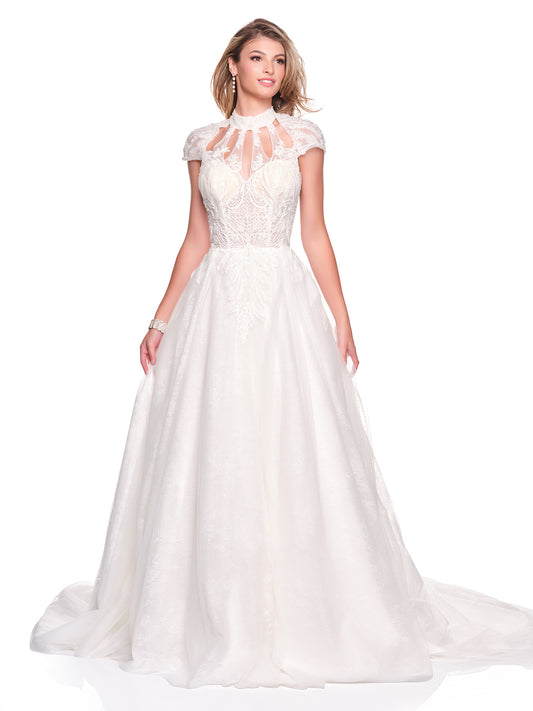 A-LINE BALLGOWN BRIDAL DRESS WITH BEADED HIGH NECK CUT OUT BODICE
