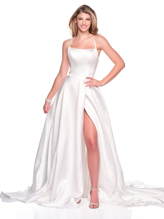 SATIN CROSSBACK STRAP BRIDAL GOWN WITH CROSSOVER SLIT