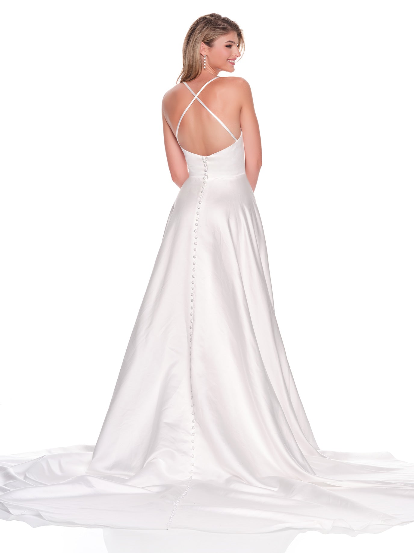 SATIN CROSSBACK STRAP BRIDAL GOWN WITH CROSSOVER SLIT