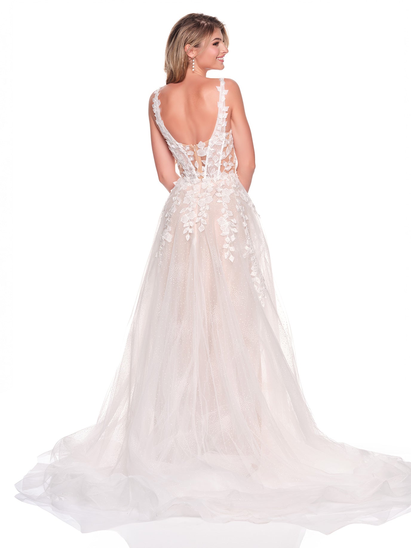 3D MOTIF BRIDAL GOWN WITH SIDE ILLUSION CUTOUTS