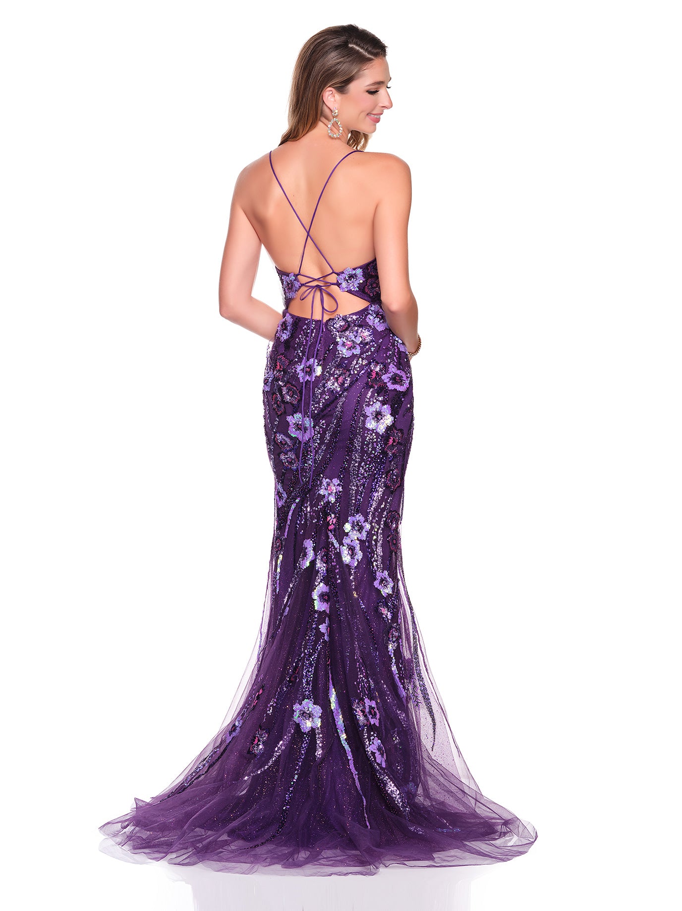 FITTED GOWN WITH FLORAL APPLIQUES AND ILLUSION CUT OUTS