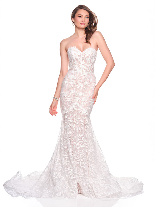 FITTED TRUMPET ENBROIDERED BRIDAL GOWN WITH 3D MOTIFS