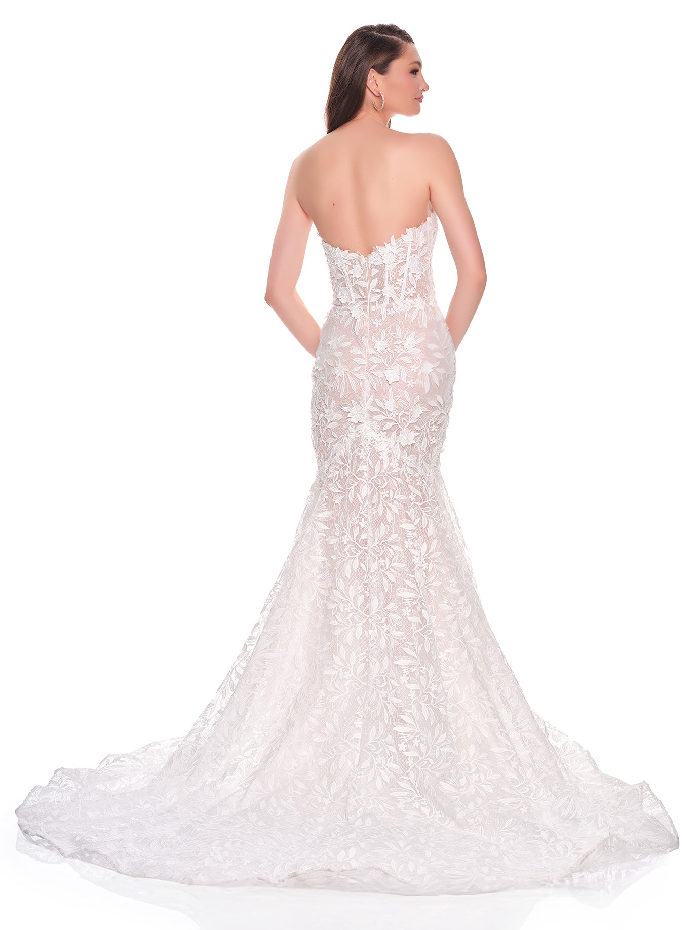 FITTED TRUMPET ENBROIDERED BRIDAL GOWN WITH 3D MOTIFS