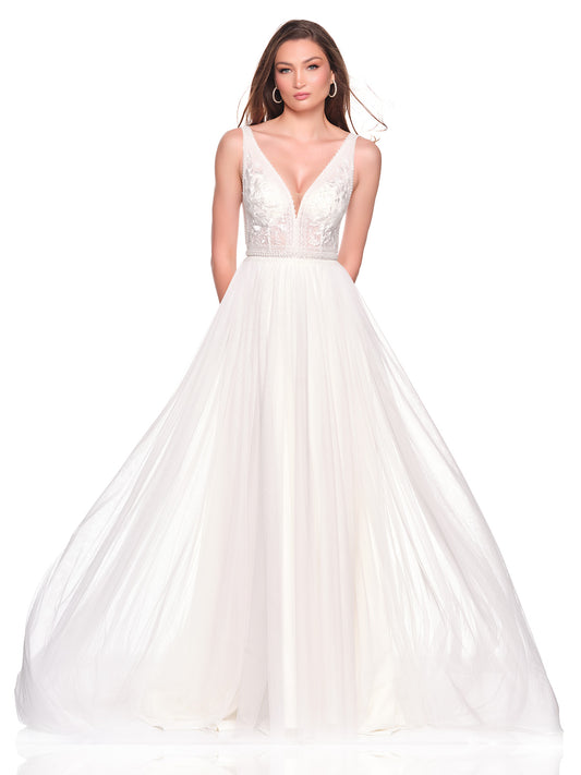 DEEP V EMBROIDERED BODICE BRIDAL BALLGOWN