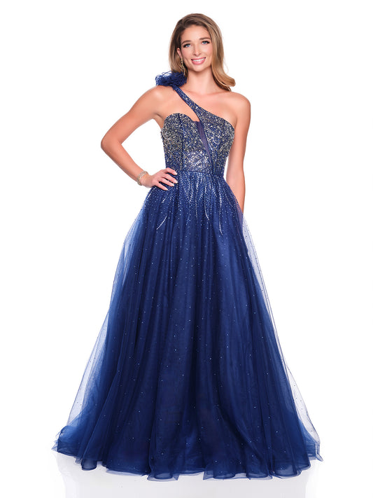 ASYMMETRICAL ONE STRAP BALLGOWN WITH SEQUIN AND STONE DETAILS