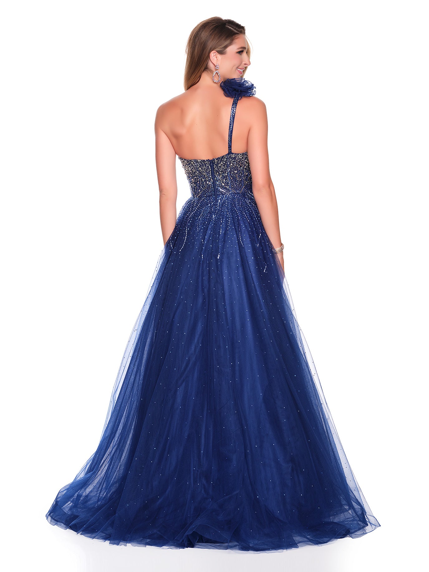 ASYMMETRICAL ONE STRAP BALLGOWN WITH SEQUIN AND STONE DETAILS