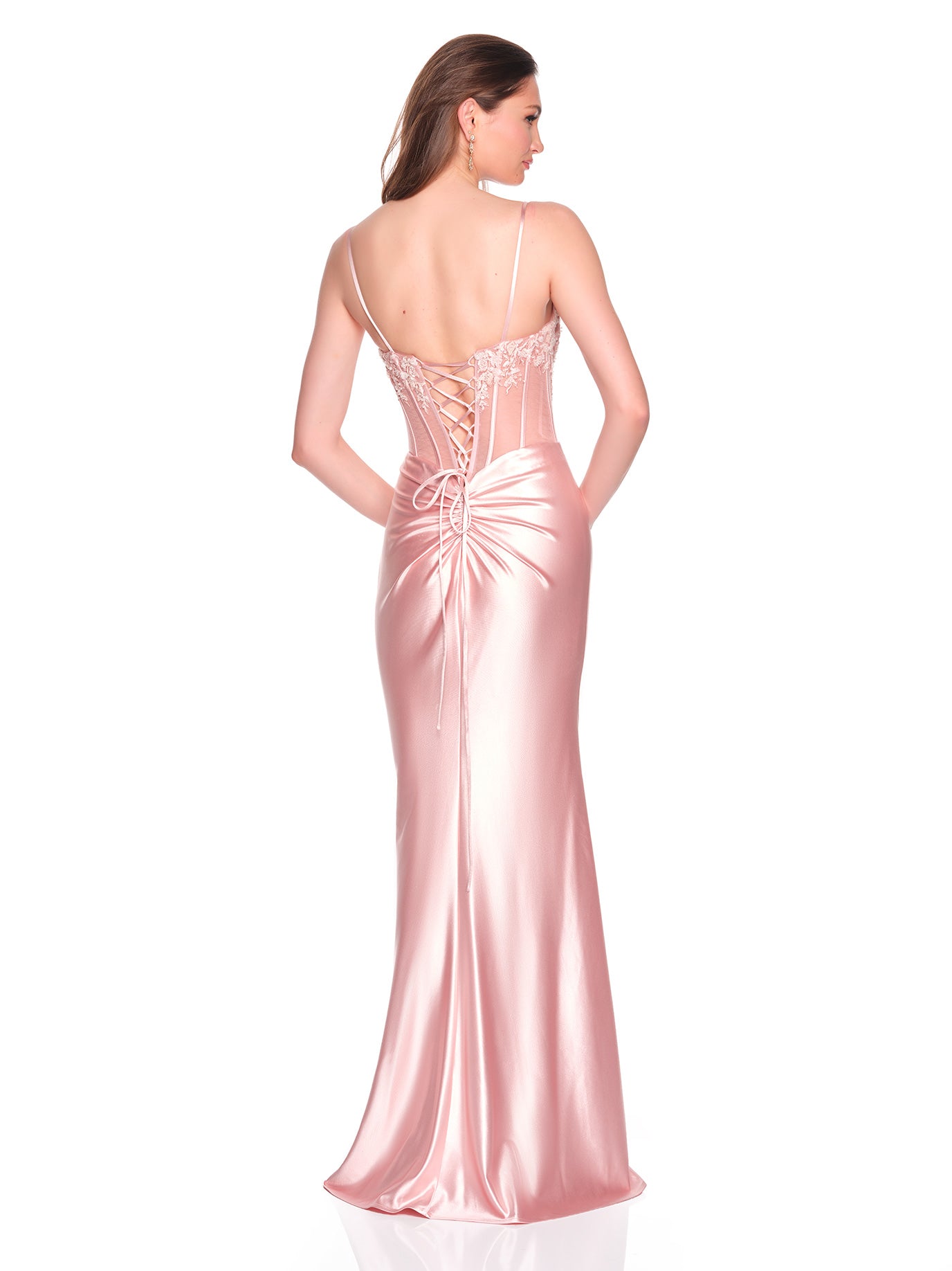 ILLUSION BODICE DRESS WITH CORSET BONING DETAIL