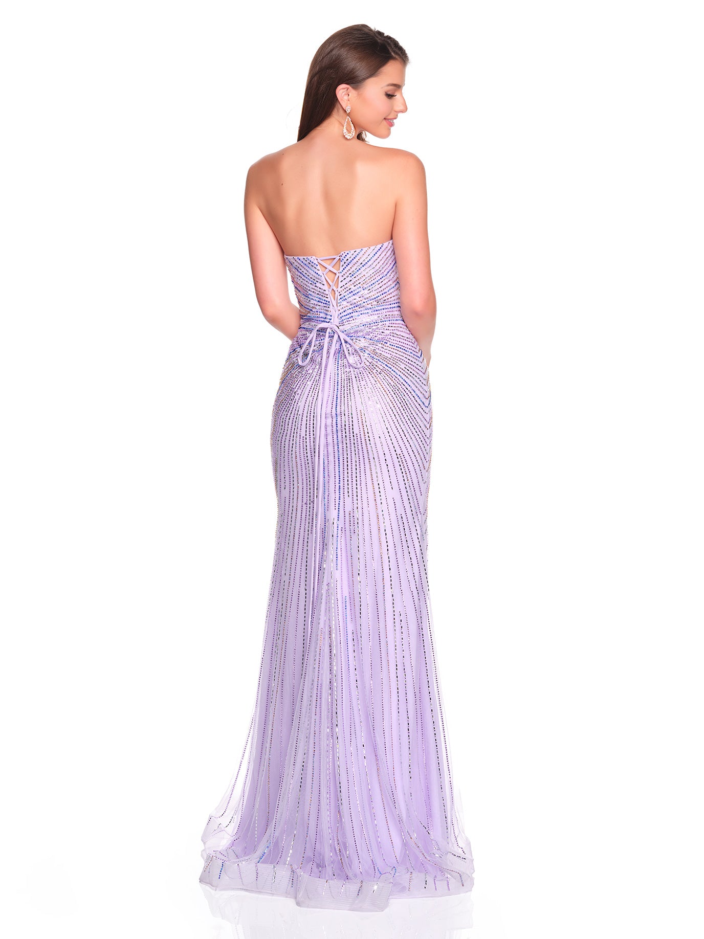 FITTED STRAPLESS DRESS WITH MULTI COLOR STONE DESIGN