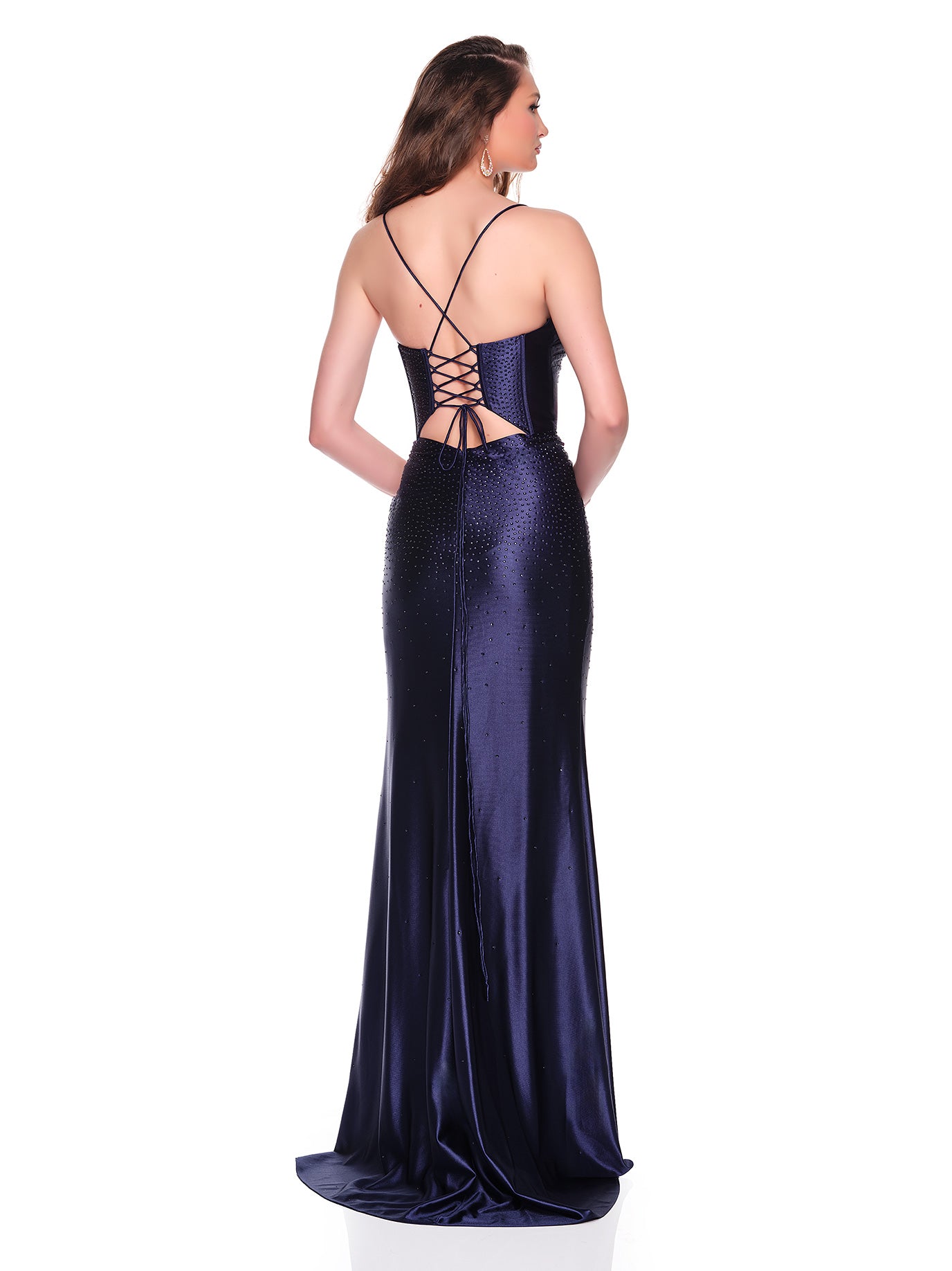 SHINY STRETCH DRESS WITH HOT STONE APPLIQUES