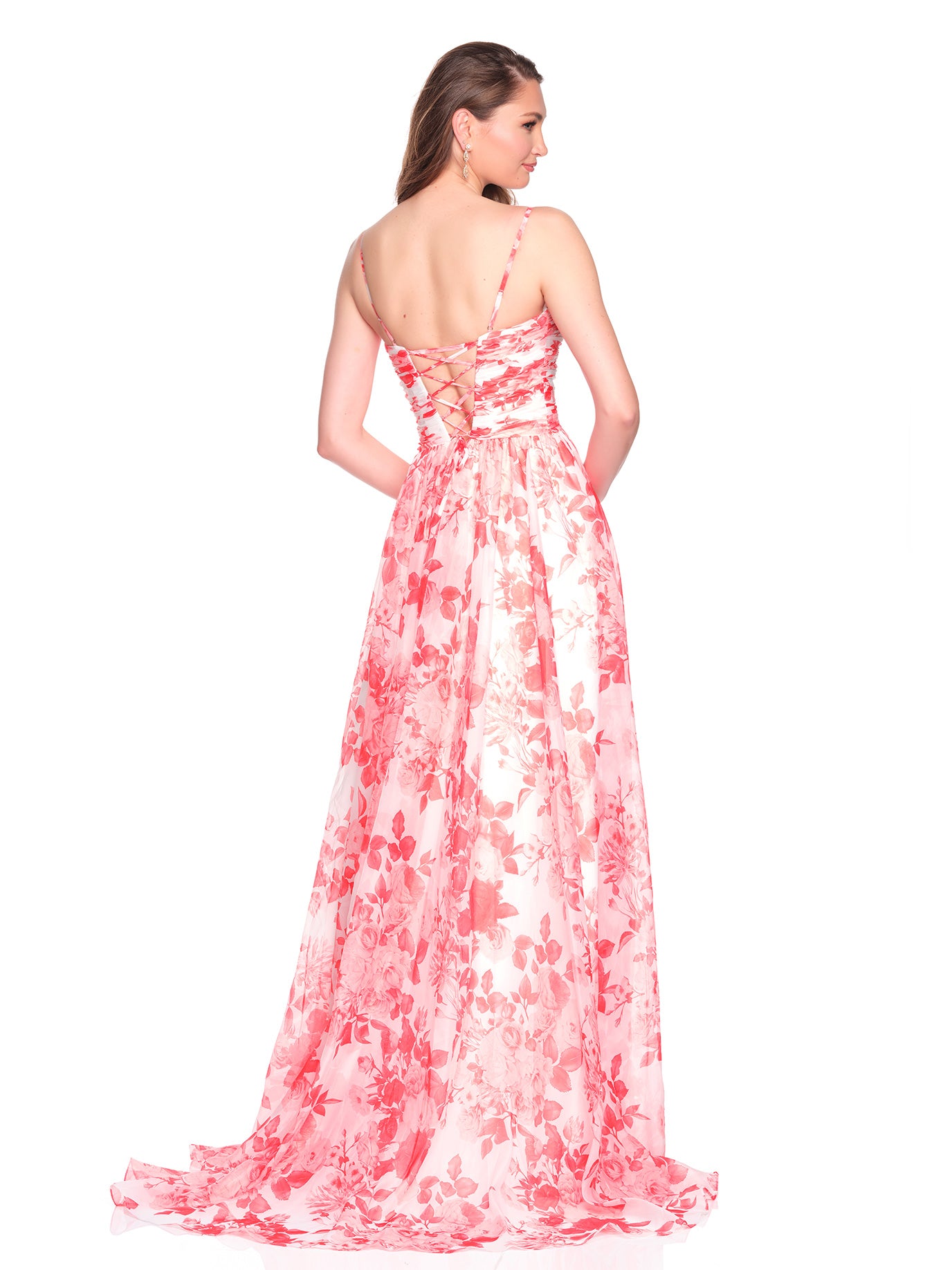 OPEN FRONT CUT OUT PRINT DRESS WITH HIGH SLIT