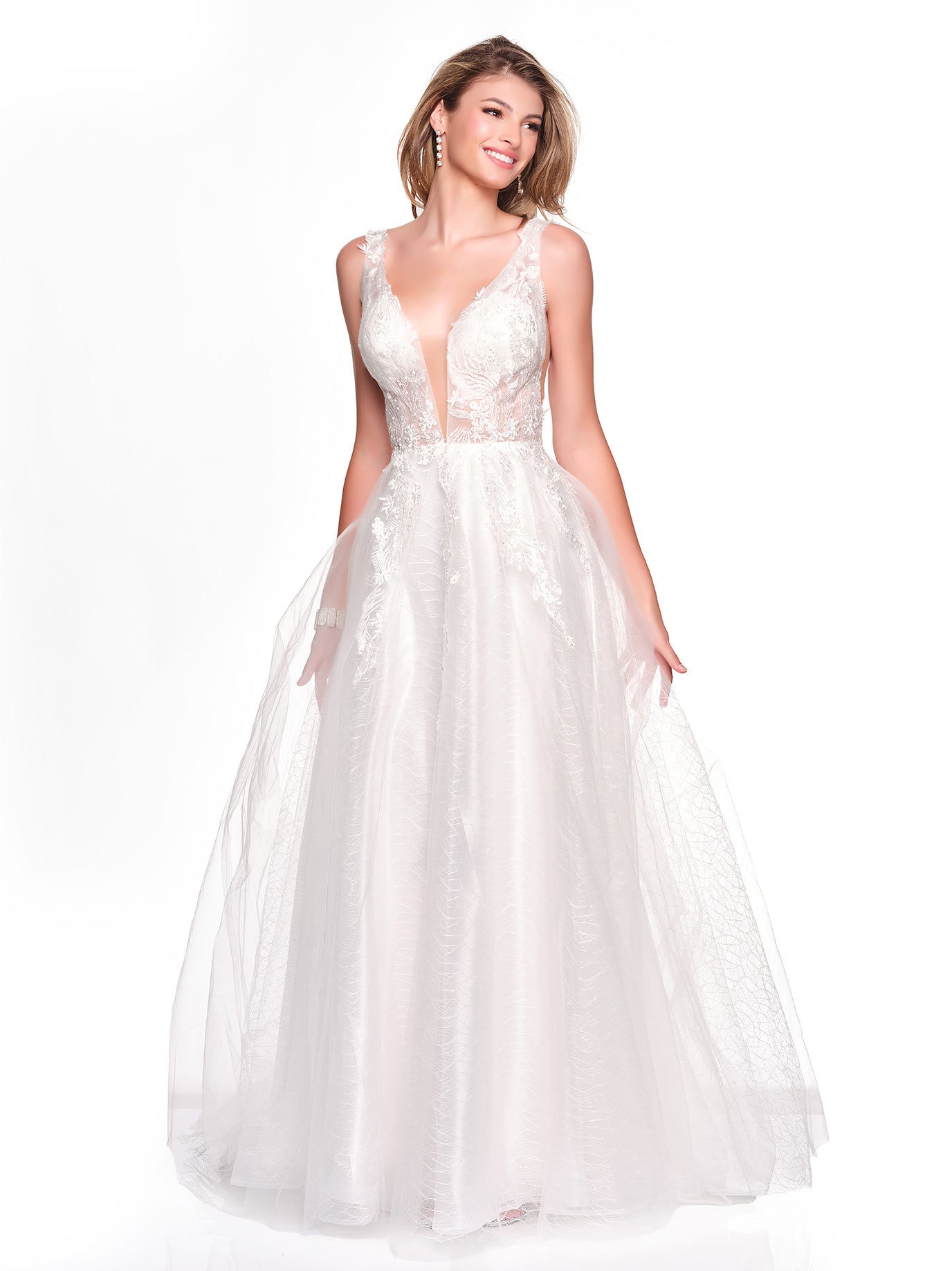 DEEP PLUNGE BRIDAL GOWN WITH ILLUSION EMBROIDERED BODICE