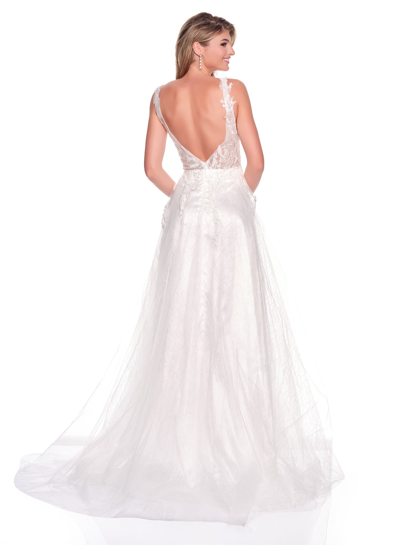 DEEP PLUNGE BRIDAL GOWN WITH ILLUSION EMBROIDERED BODICE