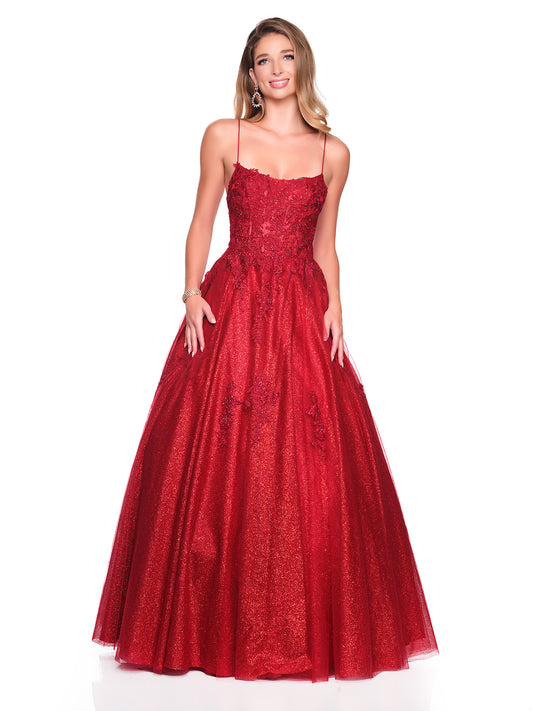 SHIMMER TULLE BALLGOWN WITH FLORAL APPLIQUE