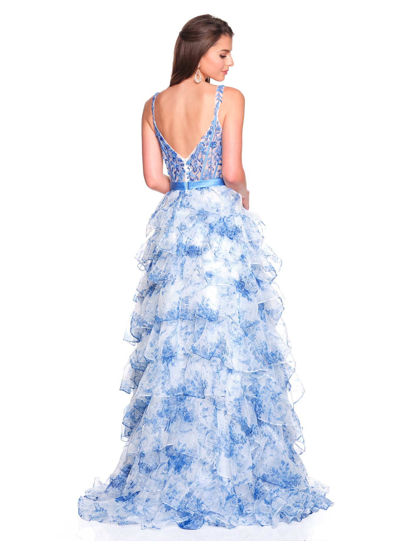 PRINT SQUARE NECK TIERED DRESS WITH SIDE SLIT PLUS SIZE