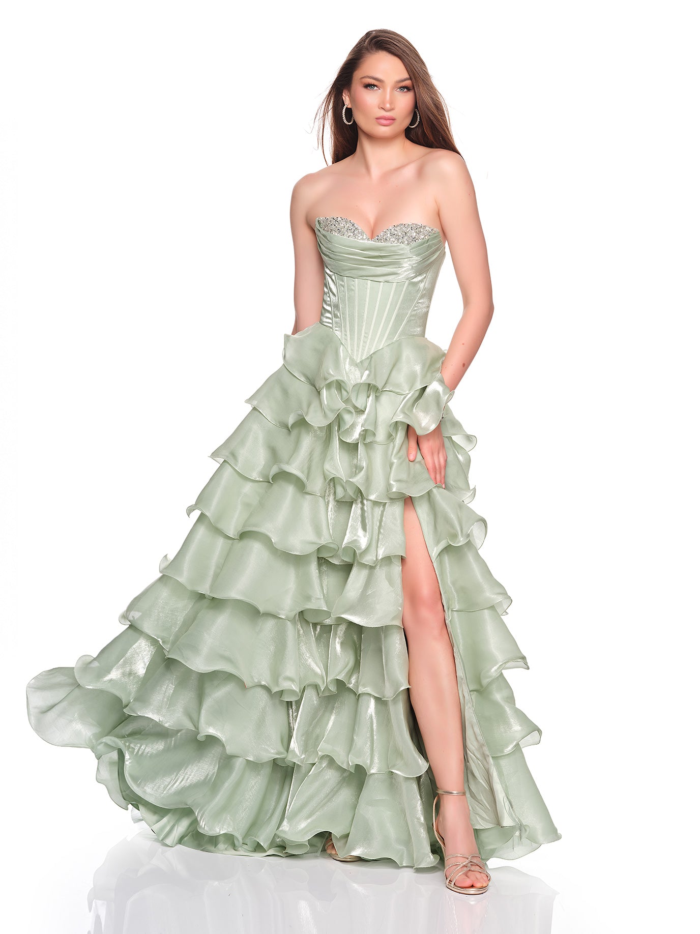 ORGANZA RUFFLE TIERED STRAPLESS DRESS PLUS SIZE