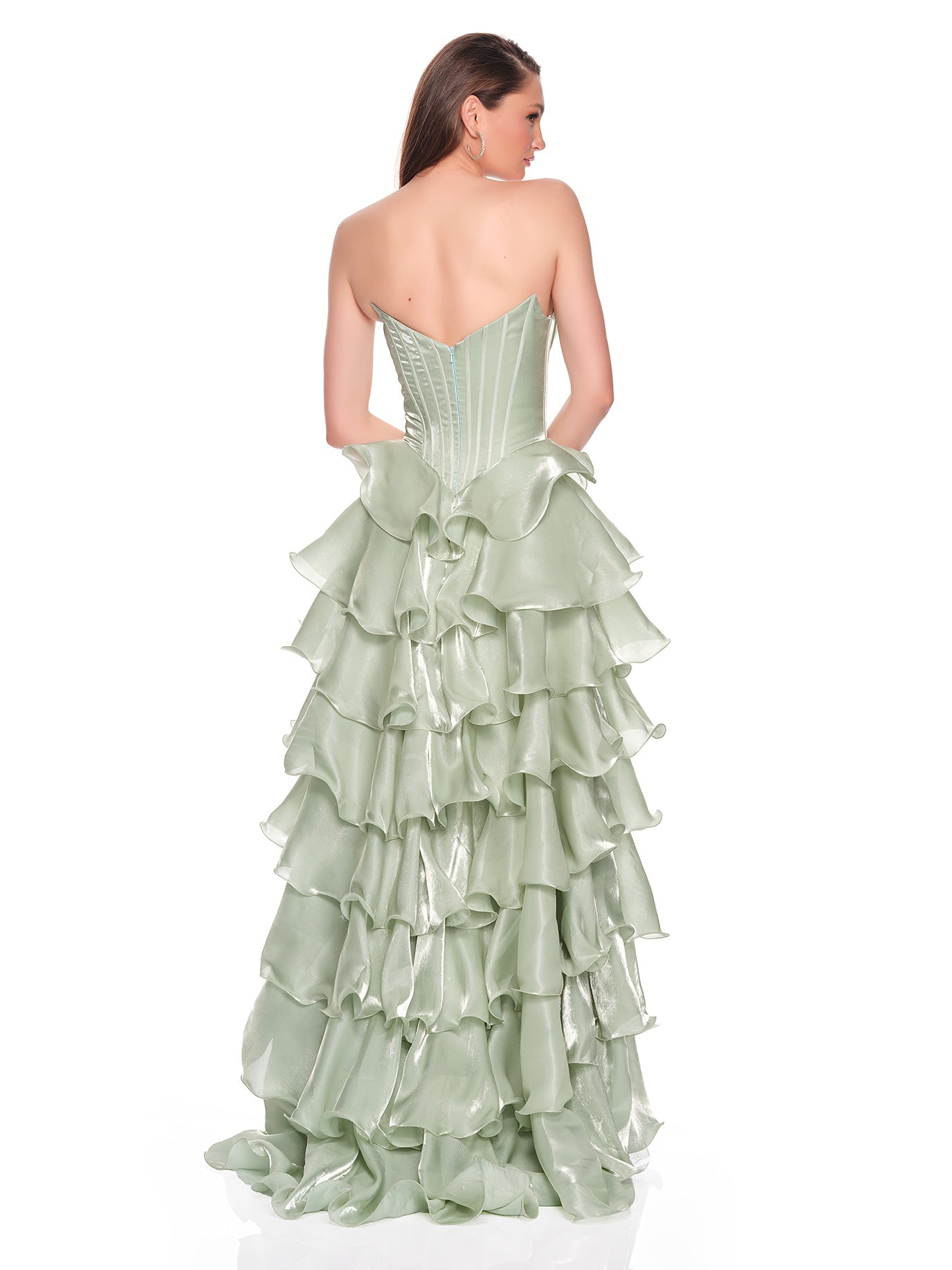 ORGANZA RUFFLE TIERED STRAPLESS DRESS PLUS SIZE