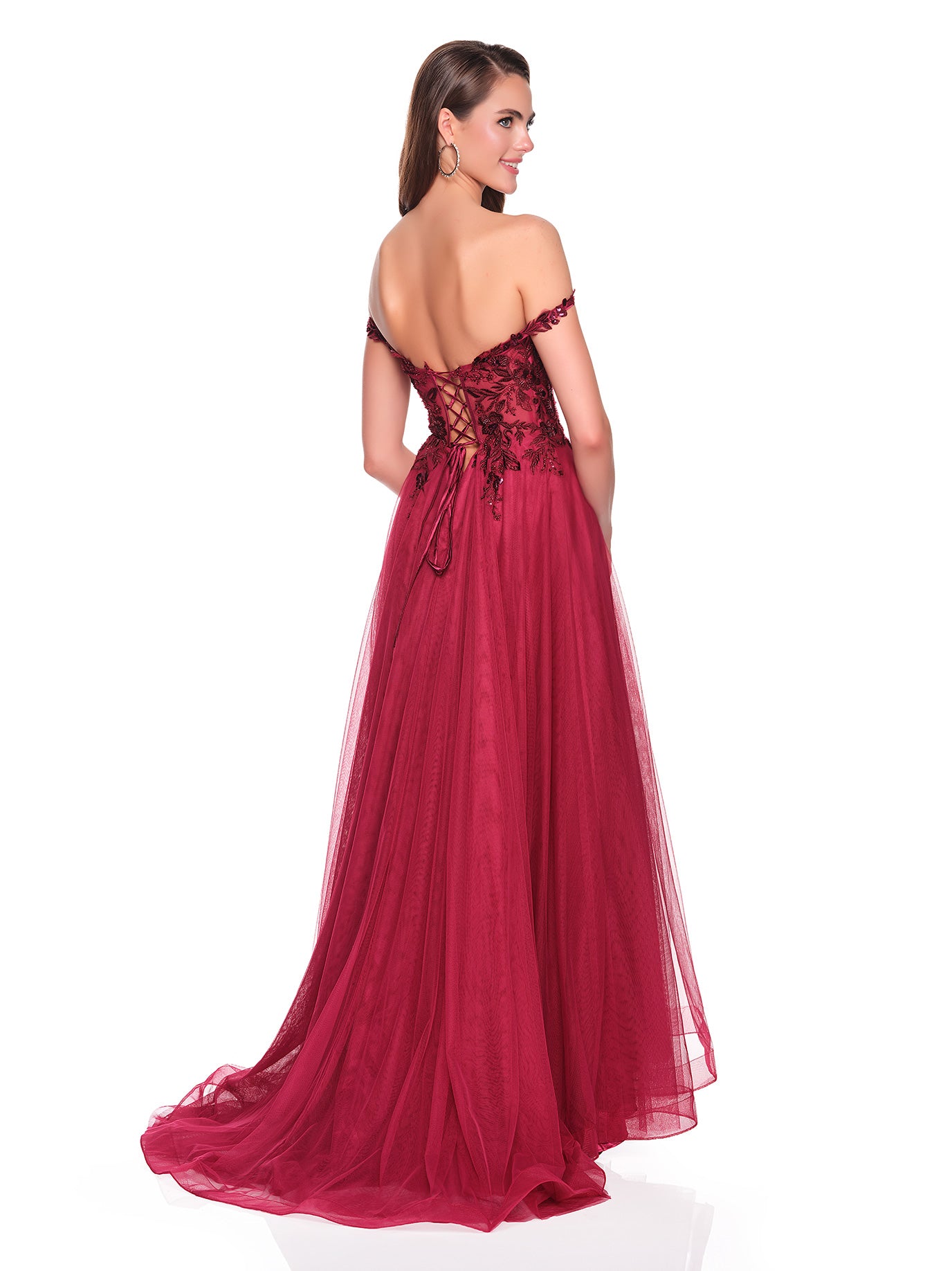 TULLE BALLGOWN WITH SIDE SLIT AND EMBROIDERED BODICE