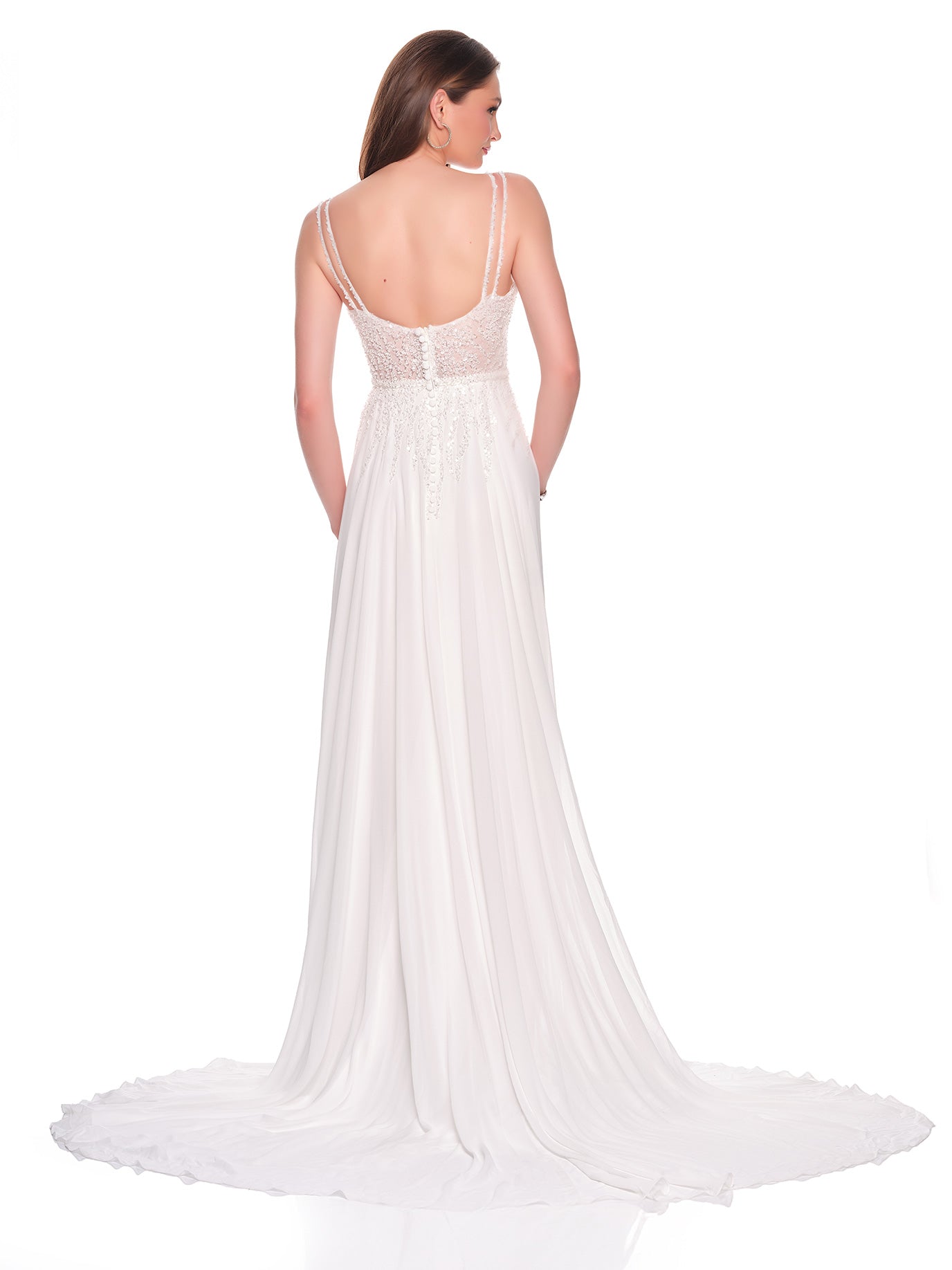 BEADED DOUBLE STRAP FLOWY CHIFFON BRIDAL GOWN