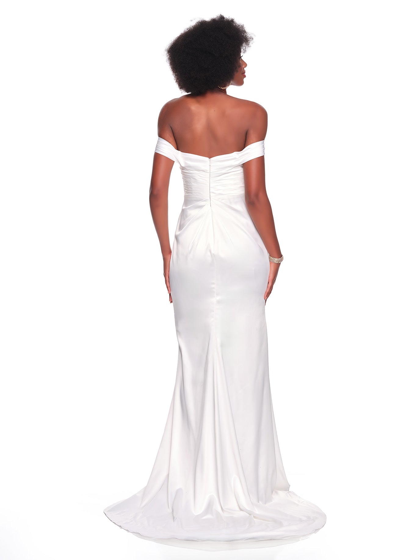 OFF THE SHOULDER BEADED BRIDAL DRESS WITH HIGH SLIT