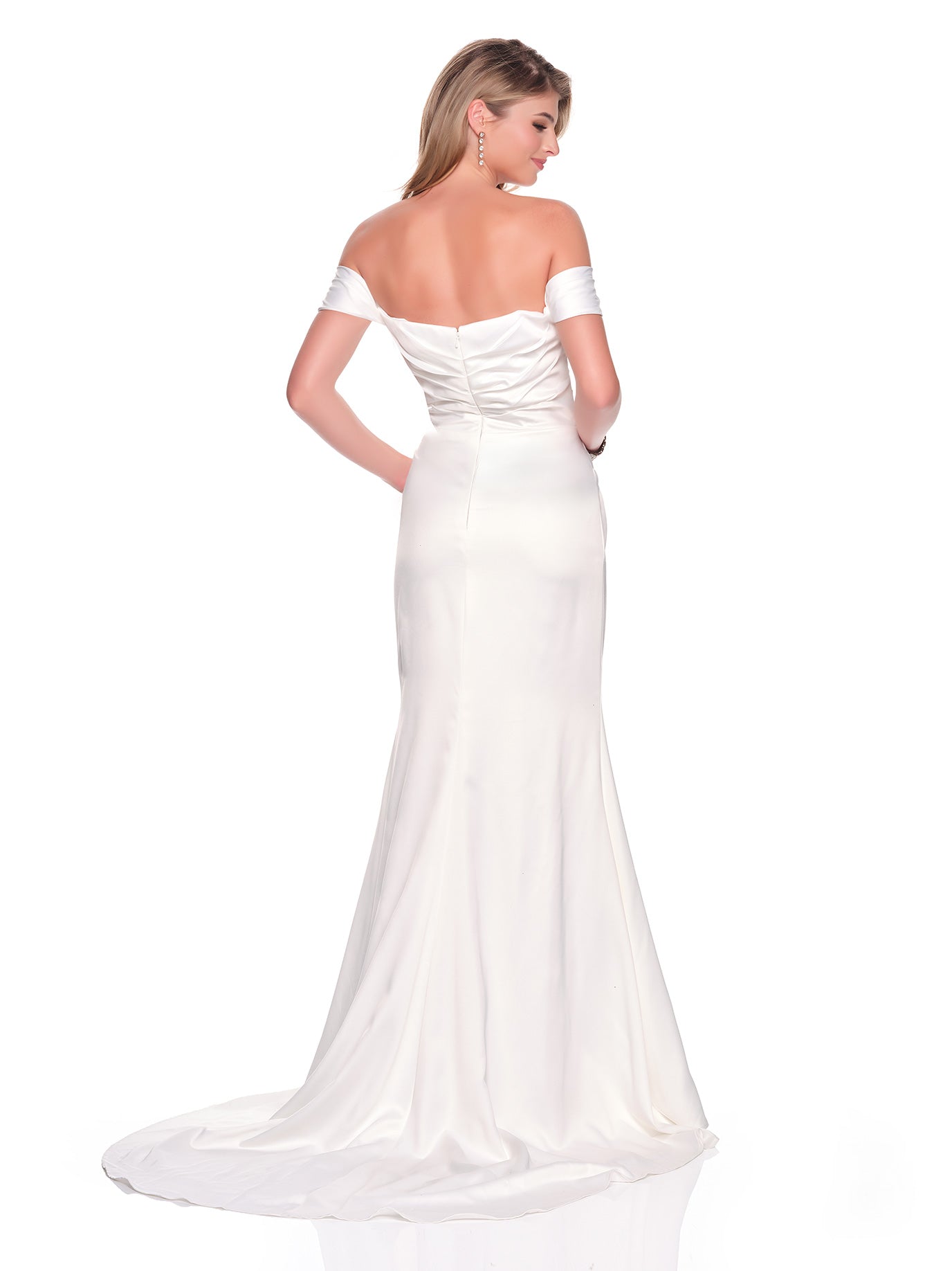 STRAPLESS OFF THE SHOULDER SATIN BRIDAL GOWN