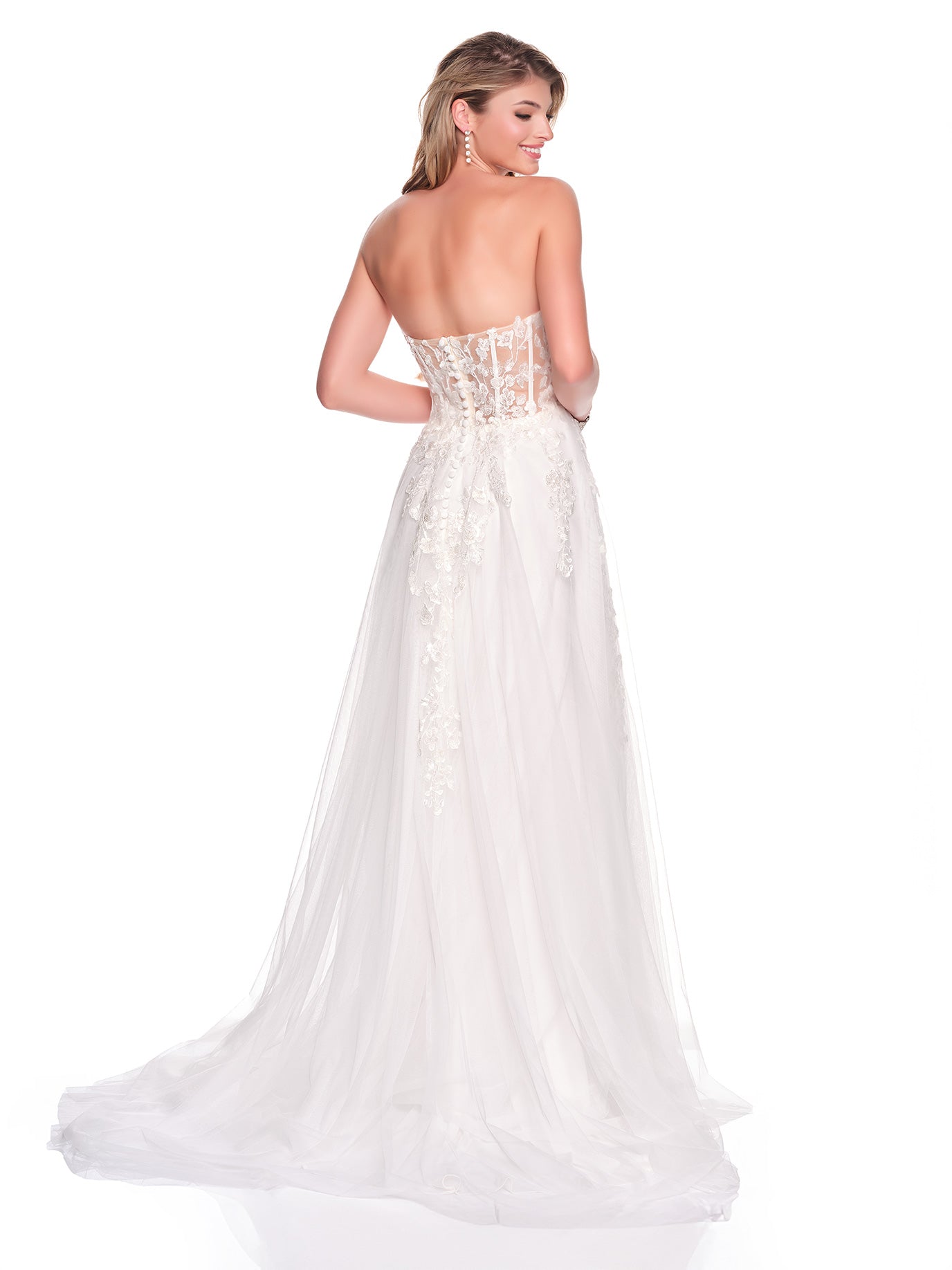 STRAPLESS ILLUSION BODICE BRIDAL GOWN WITH FRONT SLIT