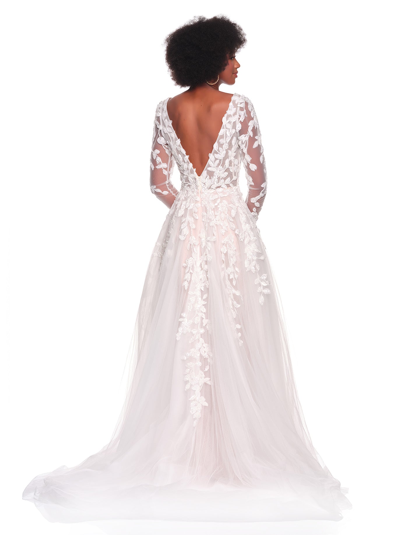 SHEER LONG SLEEVE BALLGOWN BRIDAL GOWN WITH APPLIQUES
