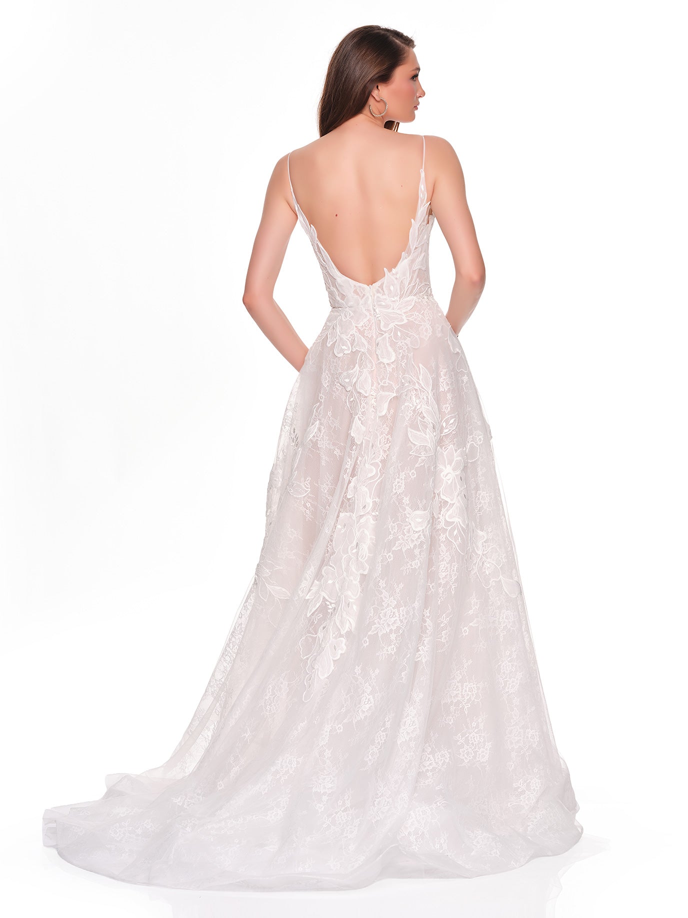 BEAUTIFUL OPEN BACK THIN STRAPS FULL SKIRT BRIDAL GOWN WITH APPLIQUES