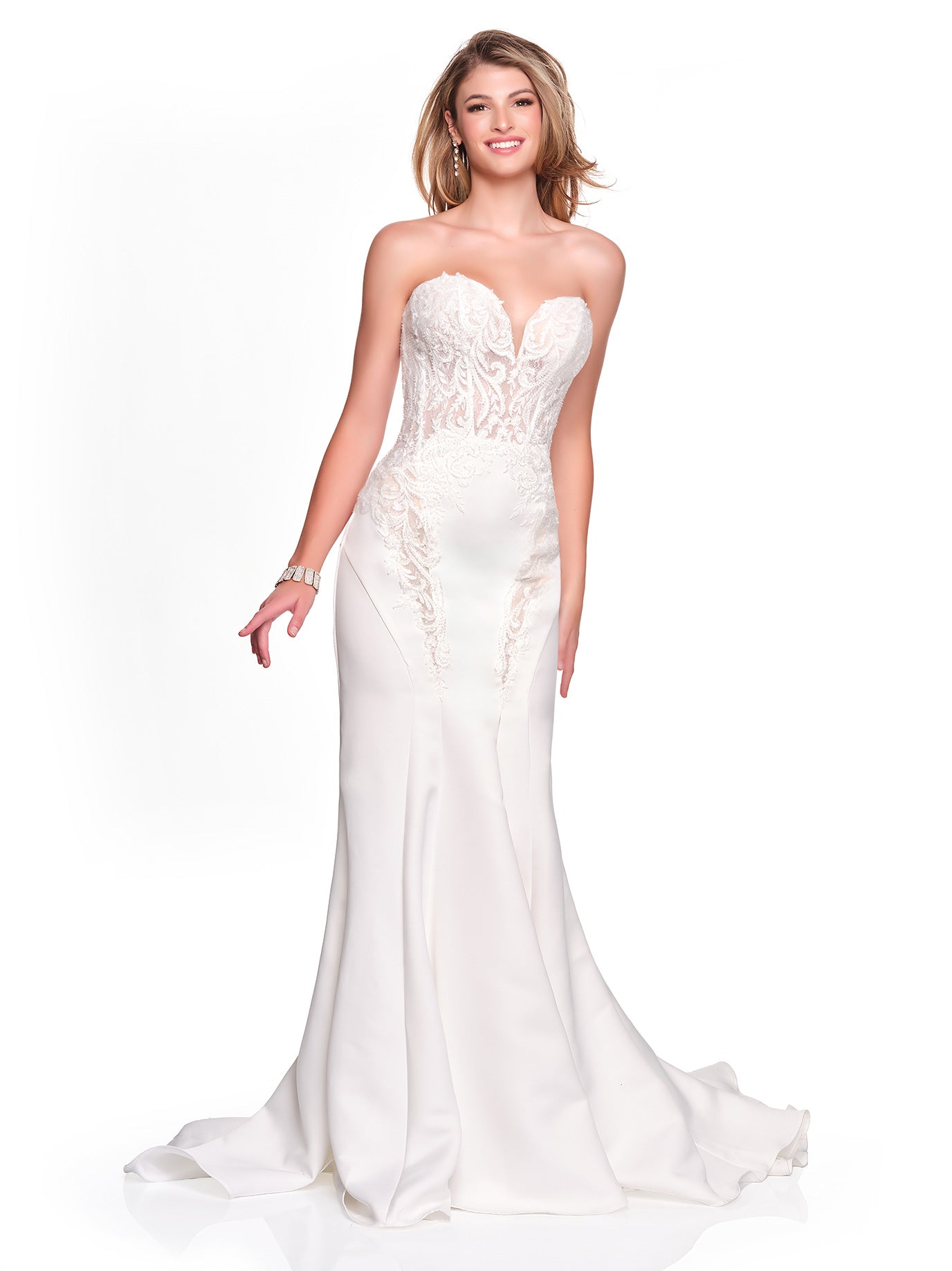 FITTED ILLUSION SIDE CUT OUT CREPE BRIDAL GOWN