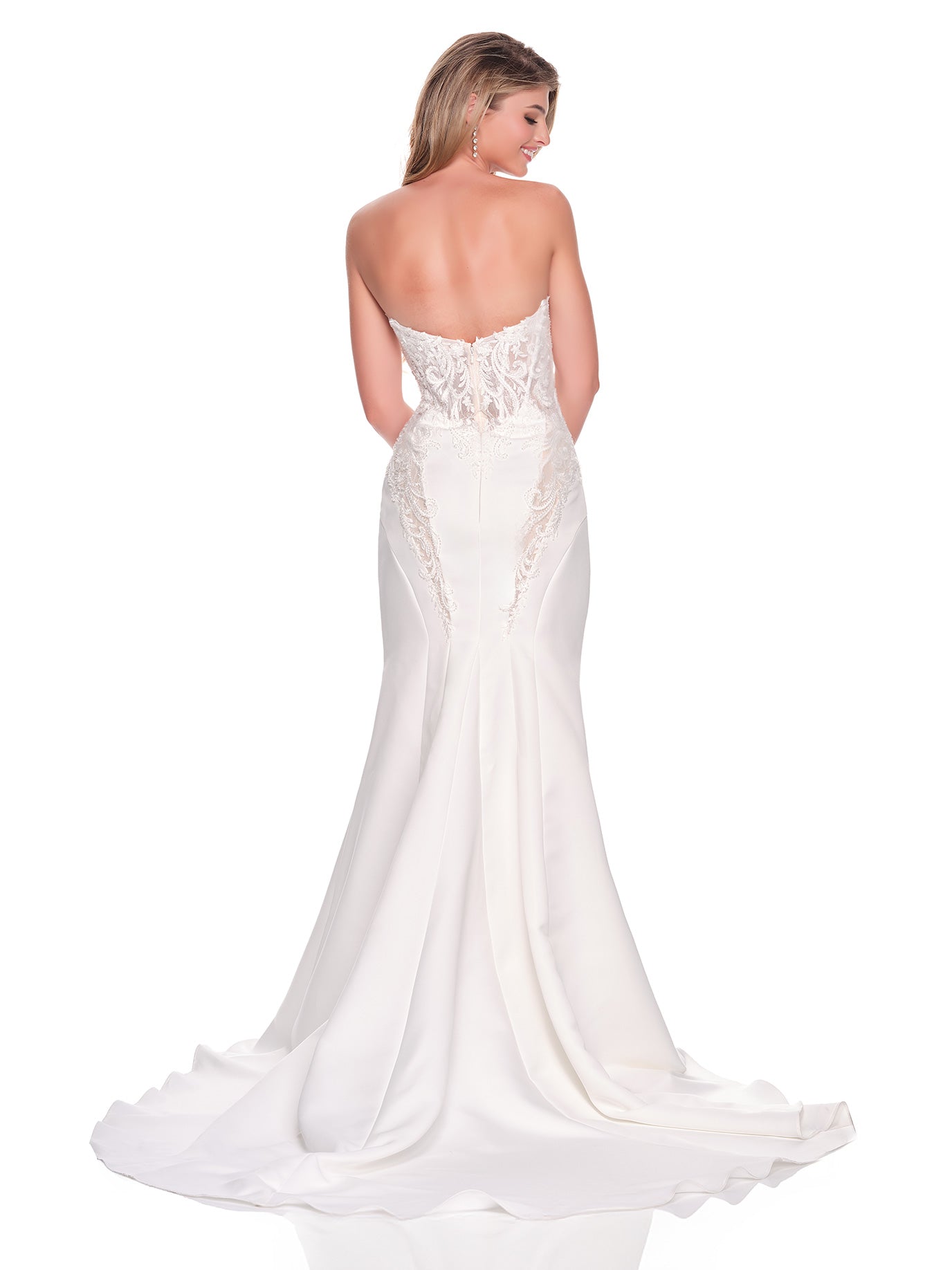 FITTED ILLUSION SIDE CUT OUT CREPE BRIDAL GOWN