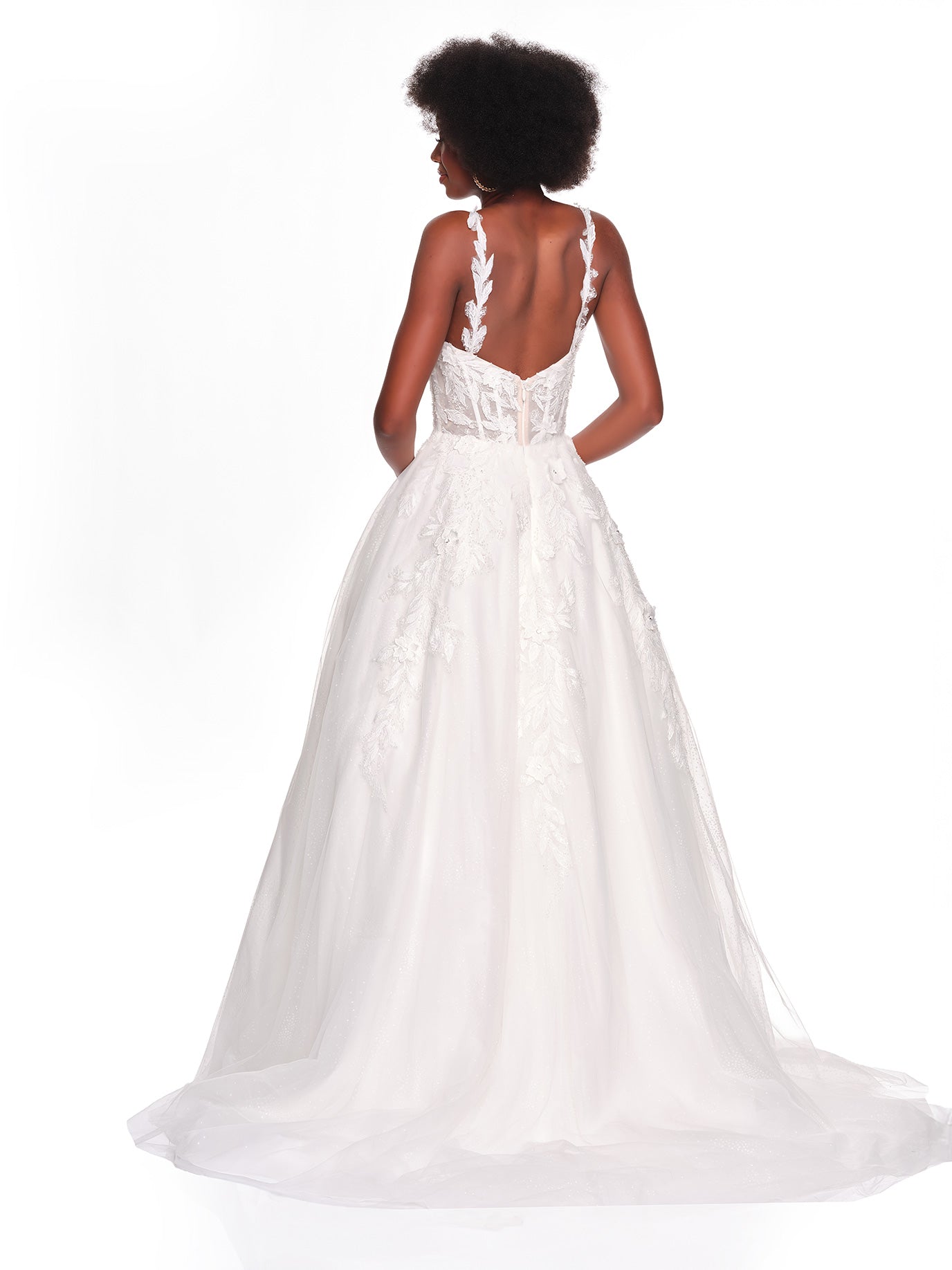 BRIDAL BALLGOWN WITH LEAF MOTIF ON STRAPS AND BODICE