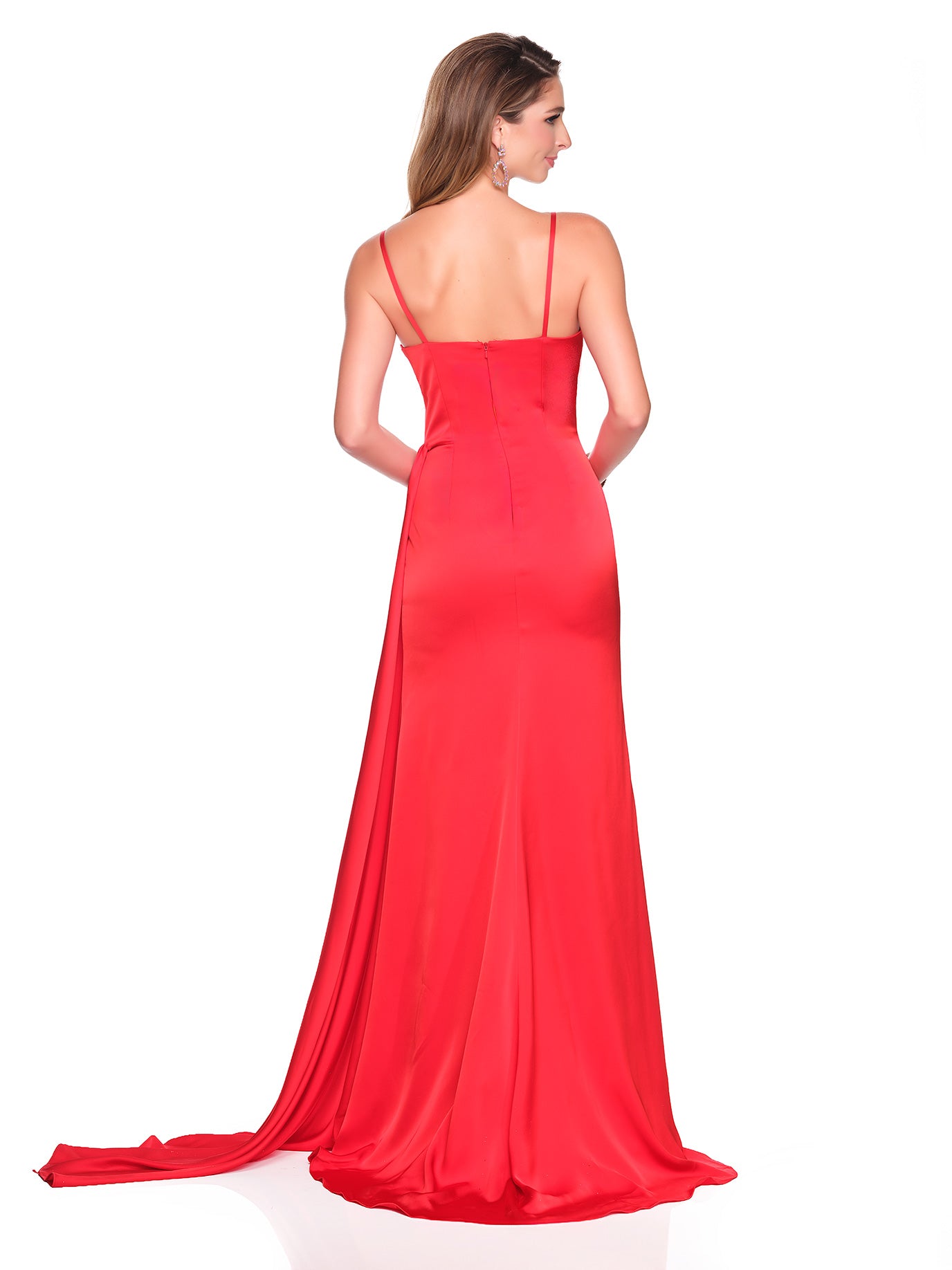 SATIN GOWN WITH SIDE SASH AND RHINESTONE EMBELLISHMENT