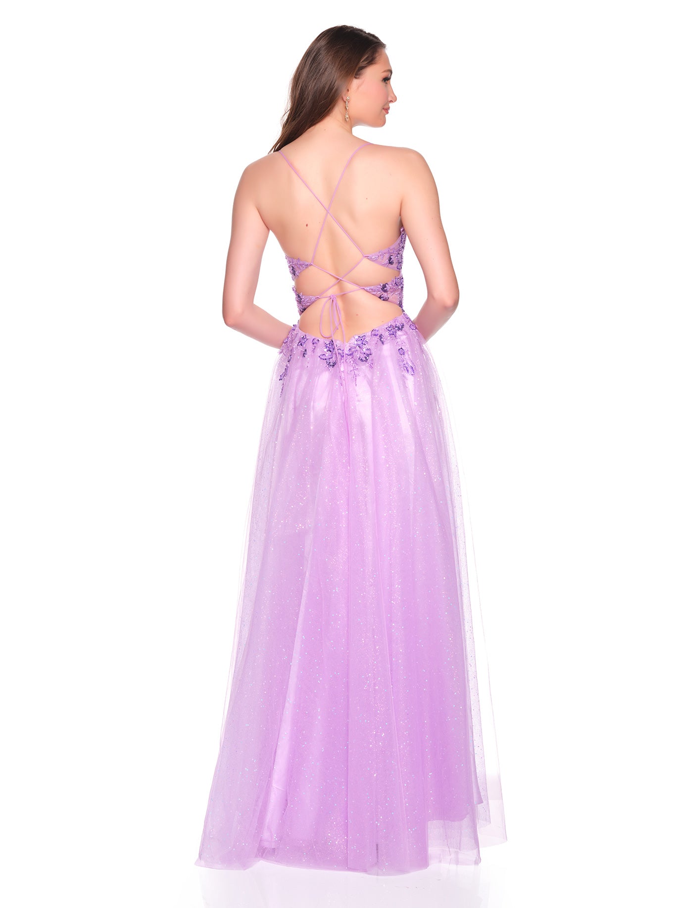 SHIMMER TULLE BALLGOWN WITH OPEN BACK CRISS-CROSS STRAPS