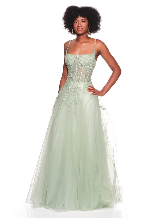 TULLE BALLGOWN WITH WITH EMBROIDERED TOP BODICE